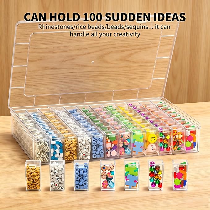 Newly Upgraded Transparent Large Capacity Diamond Painting Storage Containers,96 Grid Craft Organizers and Storage, Suitable for Nail Art, Necklaces, Bead Storage Containers