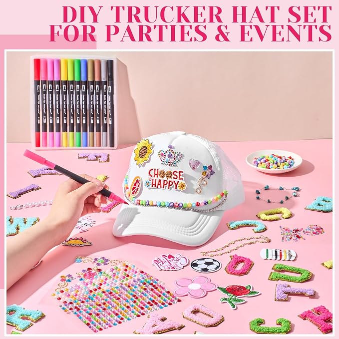 Skicuff 16 Pcs DIY Trucker Hat Decorating Kit,Vintage Style