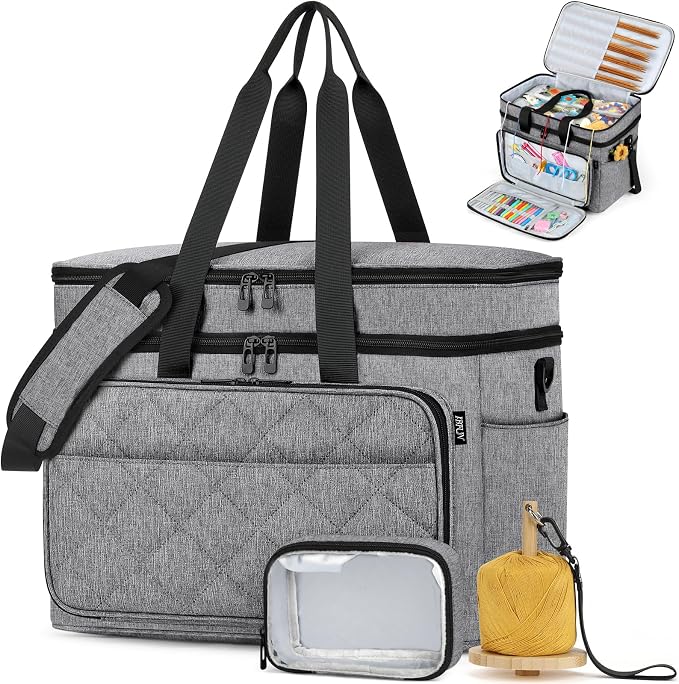 Crochet Organizer Bag with Yarn Holder, Large Yarn Storage for Accessories
