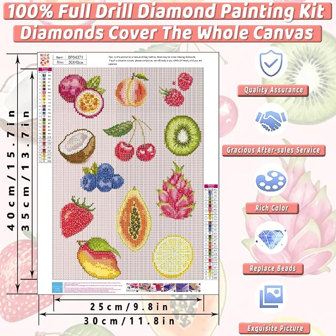 Pink Fruit Diamond Art Kits for Adults Diamond Painting Kit for Beginner | 5D DIY Funny Cute Vintage Diamond Dots Full Drill Crafts for Gem Art Dot Art for Adults Home Wall Decor for Teens 12x16 in