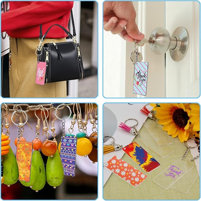Duufin 120 Pcs Rectangle Acrylic Keychain Blanks Set for DIY and Craft