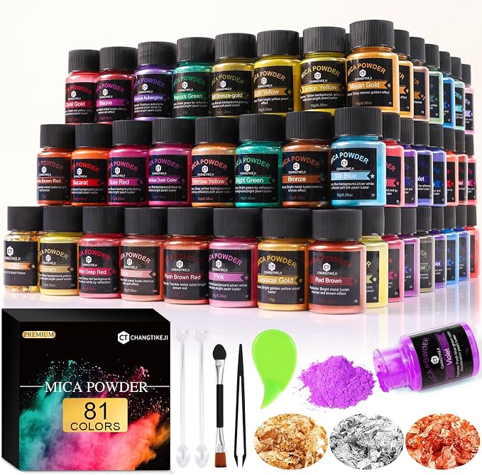CHANGTIKEJI Mica Powder - 81 Colors - 10g/Bottle of Natural Pigment Powder | for Epoxy Resin，Soap Making，Candle Making,Car Freshies,Dye,Nail Polish,Bath Bombs