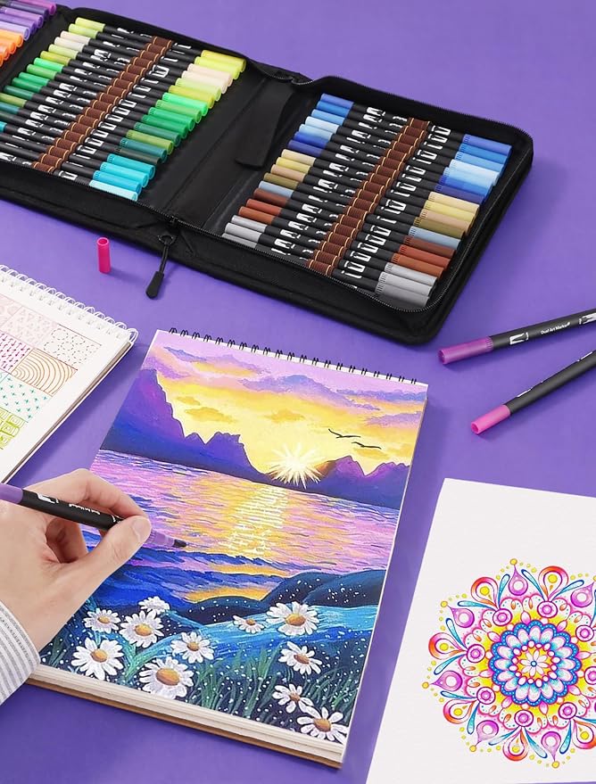 72 Colors Dual Tip Watercolor Markers Pens for School Supplies-Brush & Fine | Coloring Markers No Bleeding for Adult Coloring Books Calligraphy Card Making Sketching Journaling Note Taking Planner Travel