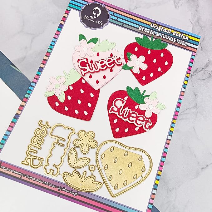 Alinacutle Metal Cutting Die Cut Golden Cut Dies for Gift Packing Paper Craft Handmade Card Making DIY Greeting Cards Scrapbooking and Album Holiday Gifts Decor (Strawberry)