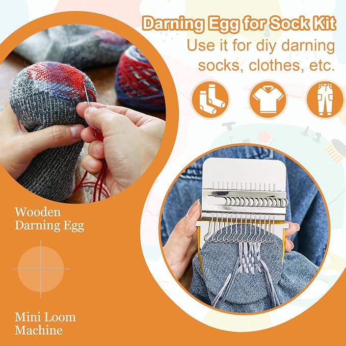 Jexine Speedweve Mini Darning Loom 14 Hooks Darning Egg for Socks Kit