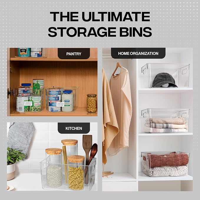 ClearSpace Clear Plastic Storage Bins – Pantry Organizers & Storage Containers, Cabinet Organizer - Home Organization Must Haves for Kitchen, Laundry Room, Office, Closet, Garage & Freezer (Pack of 2)