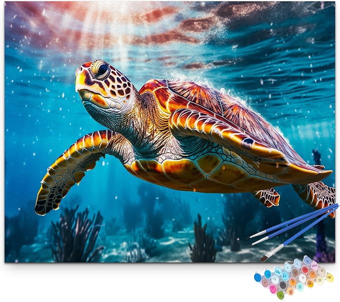Artunion Sea Turtle Paint by Numbers Kit for Adults,Hawksbill Animal Paint by Number Kits, DIY Oil Painting Paint by Number Kits on Canvas Arts Craft for Home Wall Decor 16x20 Inch