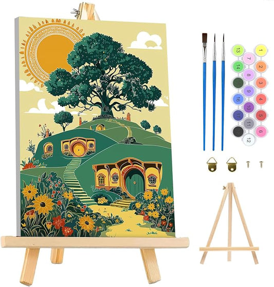 MAXBYE Framed Paint By Numbers Kits for Adults with Wooden Easel, DIY New Zealand House Adult Paint by Number Kits, Oil Acrylic Paintings Kit for Beginners Gift Home Wall Garden Decor 10×14 Inch