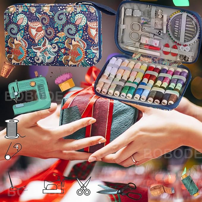 130 PCS Paisley Printing Sewing Kit with All Sewing Supplies Accessories | Professional Hand Travel Sewing Set for Adults, Emergency & Beginners