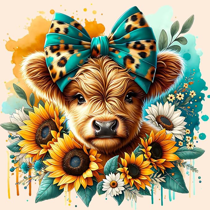 Baipisan Highland Cow Diamond Art Painting Kits for Adults, Full Drill Diamond Dots Paintings for Beginners, Round 5D Paint with Diamonds Pictures Gem Art Painting Kits DIY Crafts Kits 14x14inch