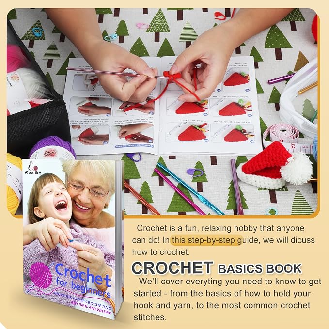 Aeelike 1093 Yards for Crocheting, Crochet Starter Kits, Black | Crochet Kit with Everything include 1093 Yards Yarn, Aluminum Crochet Hooks,Step-by-Step Instruction and Black Organiser Bag