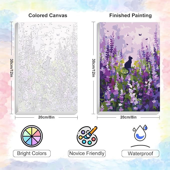 Flowers Framed Paint by Numbers Kit for Adults Beginner & Kids Ages 8-12 | With Frame Canvas 8x12 inch, DIY Acrylic Painting by Numbers Purple Flowers, Stress Relief Craft Kits, Home Wall Decor Gift