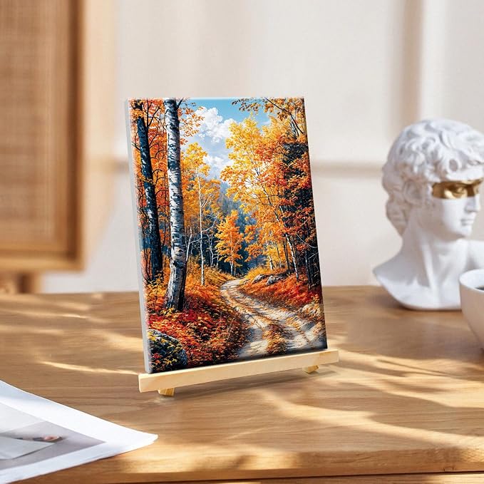 YOYA Framed Paint by Numbers Kit for Adults, Fall Forest, 8x12 Inch