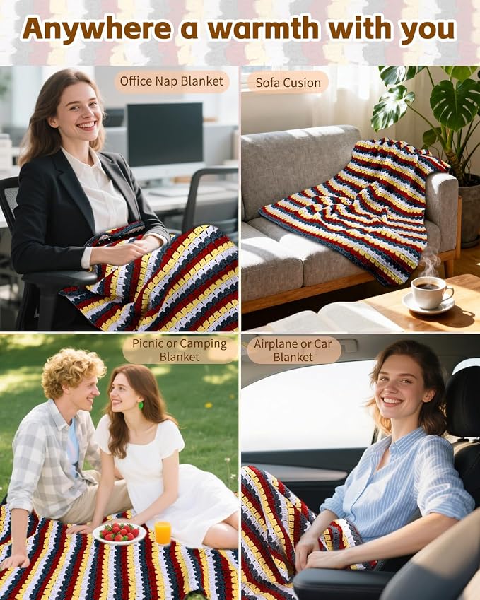 Aeelike Crochet Blanket Kit for Beginners, Colorful Mosaic Stripe,42PCS