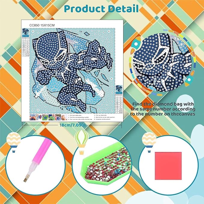 4 Pack Cartoon Diamond Art Kits for Kids, Arts and Crafts for Kids 4-6 | 4 Pack Cartoon Gem Painting Kit, Cute Gem Arts for Kids Ages 4 8 12, DIY Crystal Gem Kits for Gifts 6X6 inch without Frame