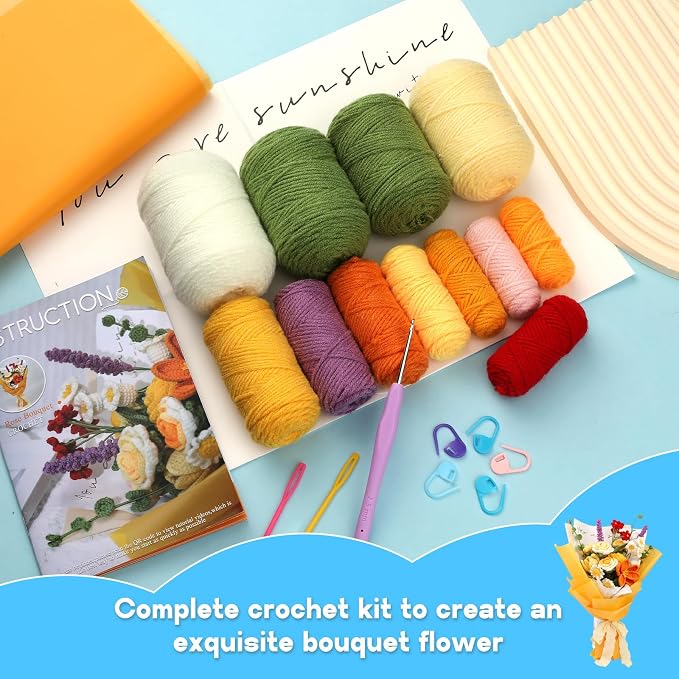 Iuuidu Crochet Kit for Beginners, Flower Bouquet Crochet Kit Rose