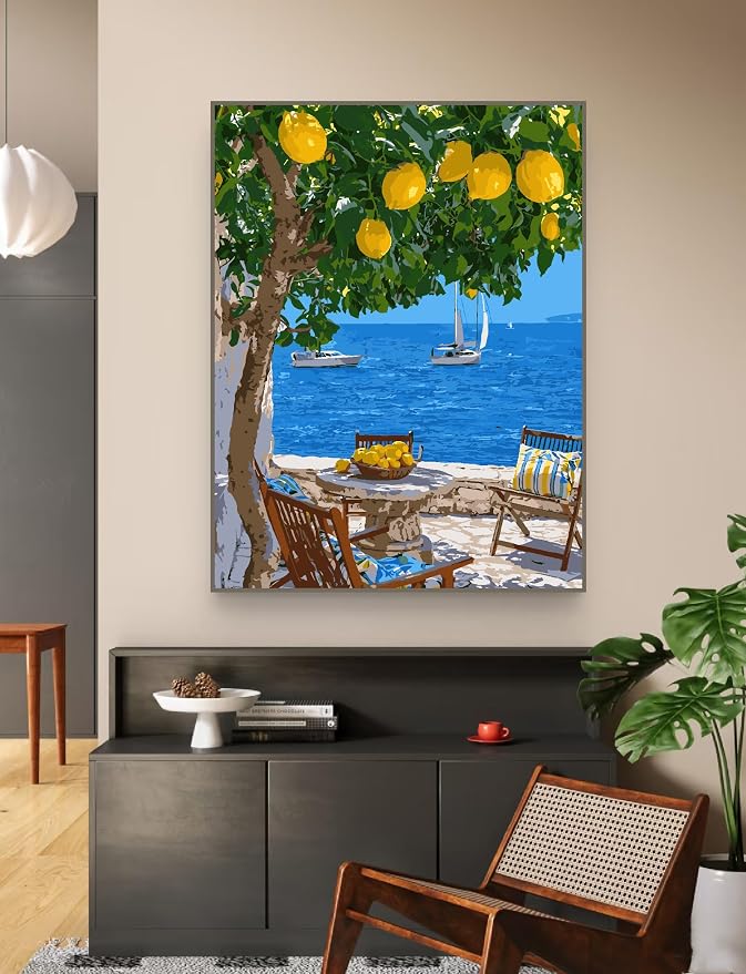 ZRIZQ Landscape Paint by Numbers Kit for Adults Beginner,Lemon Tree,16x20 | Full set with rich paints,wooden brushes,rolled canvas.Calming activity.Beginner friendly.Just open and paint.