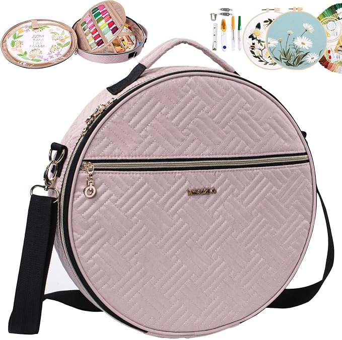 MYBAGZING | Round Embroidery Bag(Empty) - Embroidery Storage Bag -Cross Stitch Supplies Organizer with Multiple Pockets for Embroidery Kits, Cross Stitch Suppliers, Embroidery Floss (Bag Only)