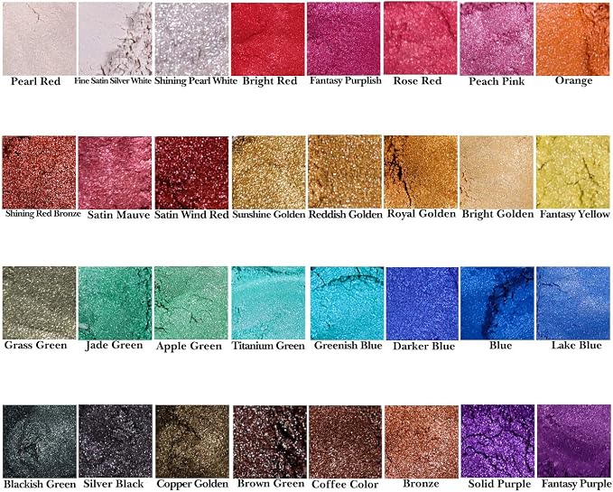 SEISSO Mica Powder for Epoxy Resin, 32 Colors, 0.18 oz(5g) Bottles Mica Pigment Powder for Lip Gloss, Soap Making, Bath Bomb, Art Crafts, Resin Dye, Nails, Gift for Christmas New Year