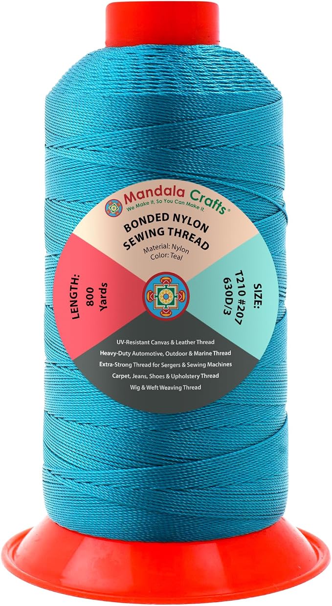 Mandala Crafts Size 207 630D T210 Teal Bonded Nylon Thread, 800 YDs
