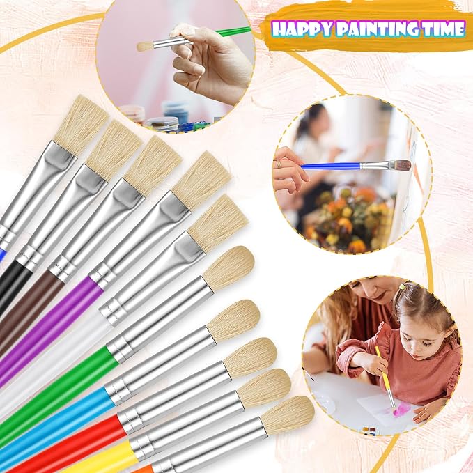 YGAOHF Paintbrushes Kids, 22 Pcs Round & Flat Toddler Kids Paint Brushes, Chubby Paint Brushes for Kids Bulk, Preschool Paint Brush for Acrylic Oil Watercolor Washable Paint Kit, Easy Hold & Clean