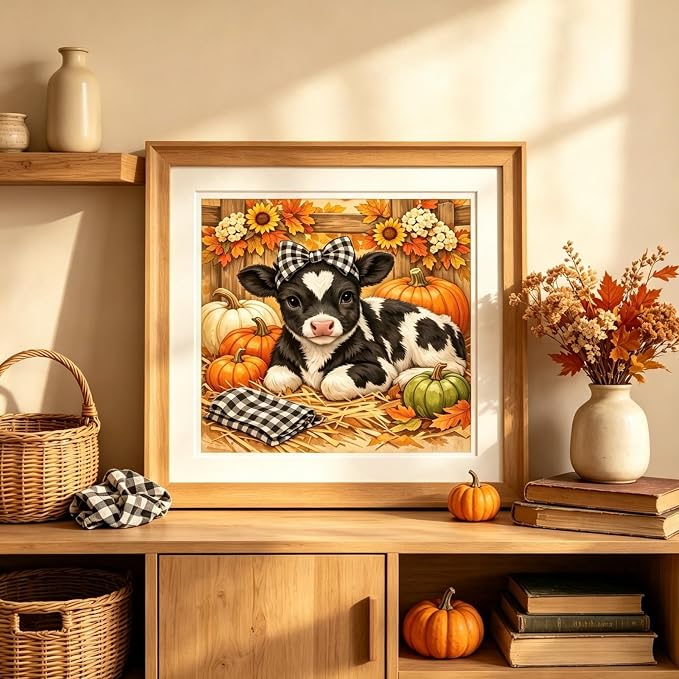 Highland Cow Pumpkin Diamond Painting Kits for Adults, Autumn Diamond Art