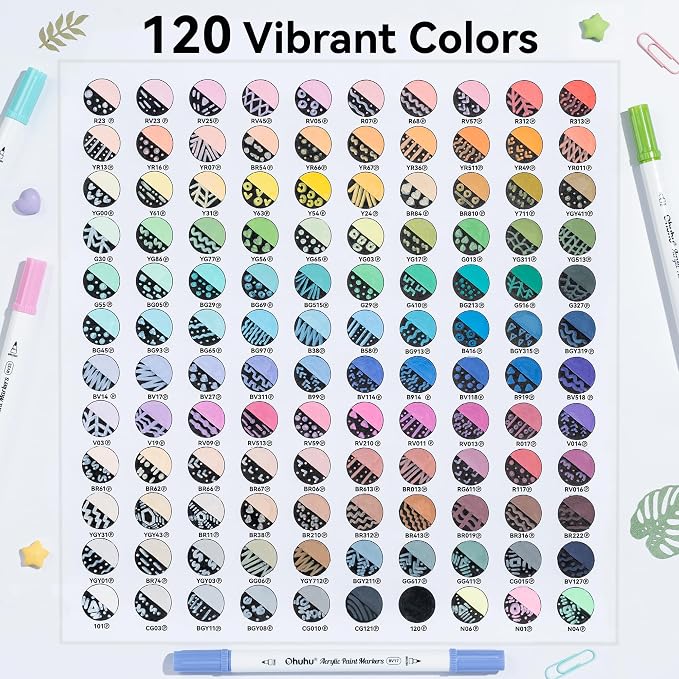 Ohuhu Acrylic Paint Markers 120 Colors Brush & Dot Acrylic Markers - Akaka