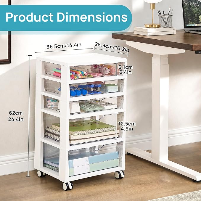 Vtopmart 5-Tier Plastic Drawer Storage Rolling Cart with Wheels