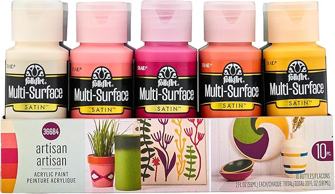 FolkArt, Artisan, Multi-Surface Acrylic Craft Paint Set, 10 Piece, Satin Finish Colors, Perfect for DIY Arts and Crafts Projects