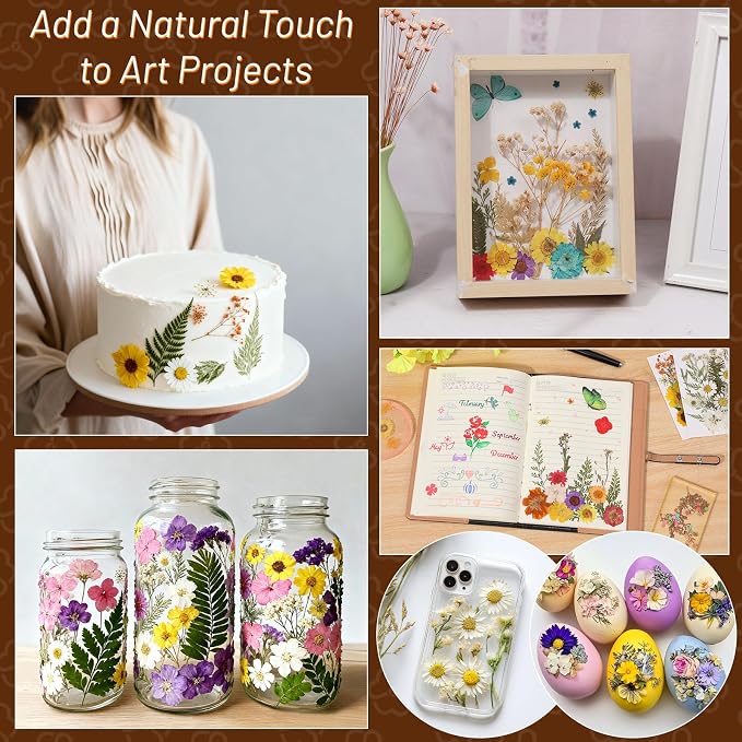 Dried Pressed Flowers for Resin, Real Pressed Flowers Dry Leaves Bulk Natural Herbs Kit for Scrapbooking DIY Art Crafts Epoxy Resin Jewelry Mold Candle Soap Making Nails Décor (Natrual Floral Leaves)