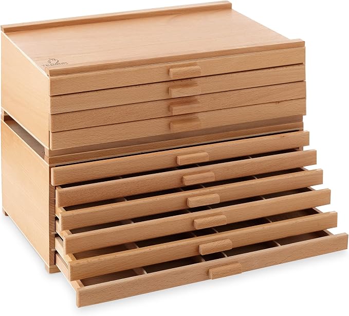 7 Elements 10 Drawer Wooden Artist Storage Supply Box for Pastels, Pencils, Pens, Markers, Brushes and Tools