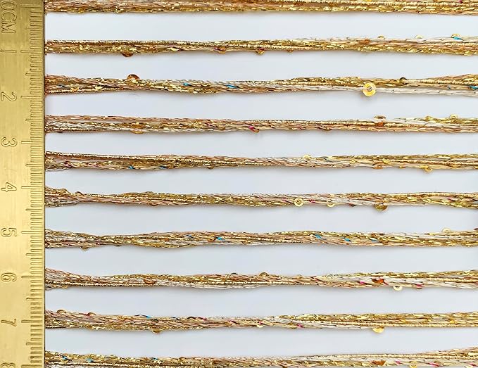 Artisanal Yarn Collection Multifiber Fancy Yarn with Mini Golden Sequins for Knitting Crocheting Crafts DIY, Set of 3 Rolls (Gold with Mini Sequins)