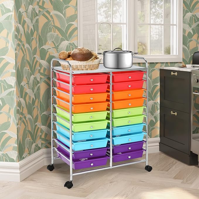 COSTWAY 20-Drawer Rolling Storage Cart, Utility Storage Organizer Cart