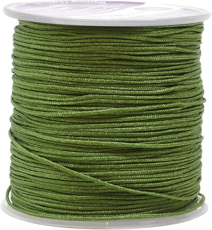 Mandala Crafts 1mm Green Rattail Nylon Satin Cord for Jewelry Making