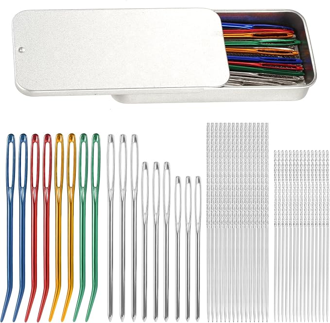 Goktvai 47pcs Knitting Tools Set, 30 Yarn Snag Repair Needles (15 Short +15 Long) 9 Large Eye & 8 Bent Tapestry Needles with Storage Box for Crochet Repair Sweater & Fabric Maintenance Accessories