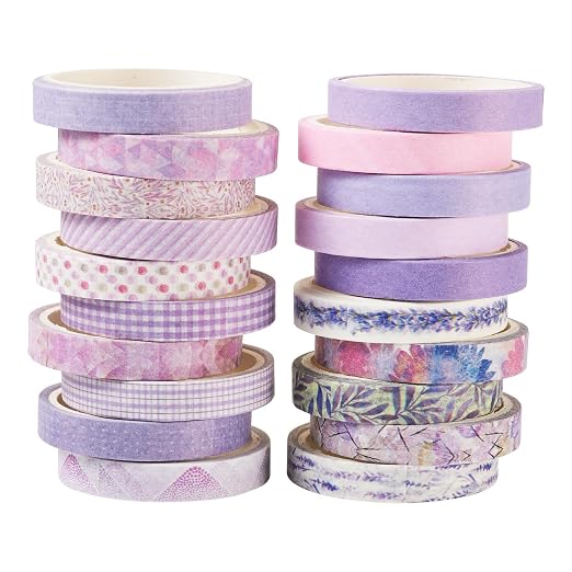 20 Rolls Scrapbook Tape 7 mm Cute Decorative Tape Set Floral Tape Pack Purple Aesthetic Colored Tape Rolls Stickers for Crafts DIY Scrapbook Bible Study Journaling Planner Supplies