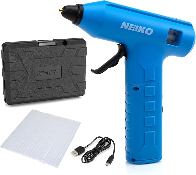 NEIKO 10582A Cordless Glue Gun, 20W Rechargeable Hot Glue Gun, 20 Glue Sticks Included, Wireless Anti Drip Nozzle Mini Glue Gun for Arts and Crafts, Mini USB Charging Port, Insulated Nozzle