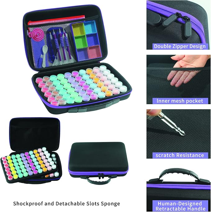 Douorgan Diamond Painting Storage Containers Accessories and Tools Portable Diamond Painting Organizer Shockproof Diamond Art Storage Case Jewelry Beads Storage Box (120 Mini Jars)