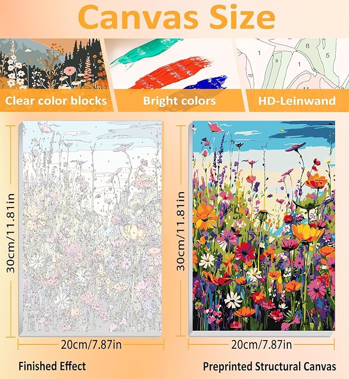 3 Pack Floral Framed Paint by Numbers for Adult with Wooden Easel 8x12 inch | Wildflowers Paint by Number on Canvas Oil Painting Kit with Brushes, Easy Adults' Paint-by-Number Kits for Home Wall Decor