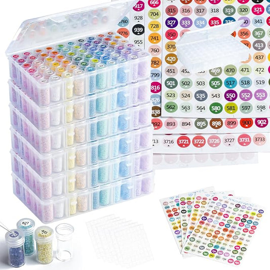 Foreveryoung 6-Pack Diamond Art Storage Containers, 360-Grid Bead Organizer | Store your diamond art beads neatly with the organizer, keeping diamonds tidy. Diamonds not included. Includes free labels.