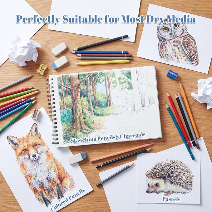 4 Pack Small Sketch Books 5.5 × 8.5 in, Spiral Bound, Black | 100gsm Acid-Free Paper, 30 Sheets Each, Dry Media Friendly, Hardcover Backing, Travel & Classroom Use
