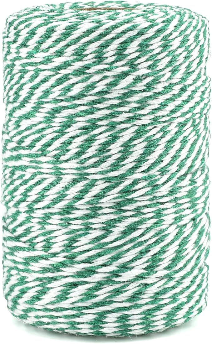 G2PLUS Christmas String, 2MM 656 Feet White and Green Cotton String | Natural Soft and Sturdy,for Christmas Gift Wrapping, DIY Arts and Crafts