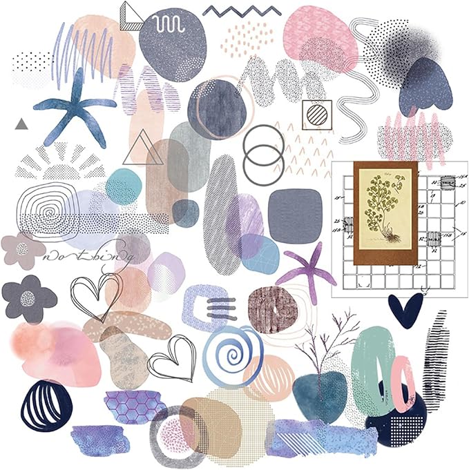 CATaireen Vintage Junk Journal Ephemera Scrapbooking Supplies Translucent Vellum Paper Stickers Card Making Decal Art Aesthetic for Adults (Ephemera Colors Cool)