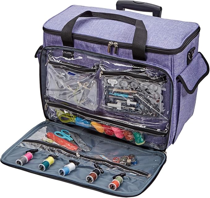 HOMEST Deluxe Sewing Machine Case with Wheels, Rolling Trolley Tote