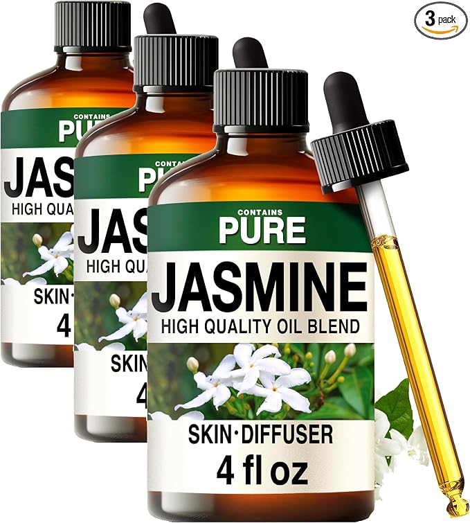 100% Pure Jasmine Oil - 4 Fl Oz Jasmine Essential Oil for Hair, Skin, Diffuser, Aromatherapy & DIY Soap Making Scent (Pack of 3)