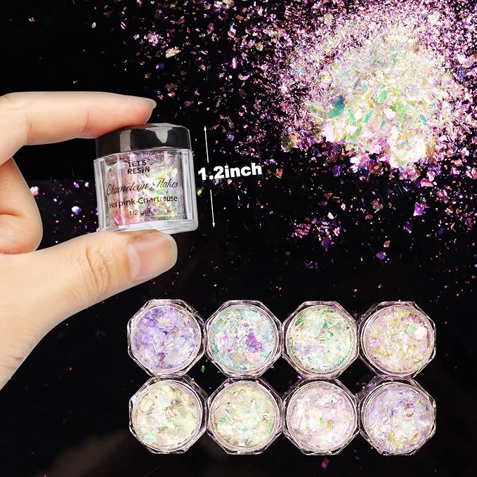 LET'S RESIN Chameleon Chunky Flakes, Resin Supplies for Resin Crafts | Intense Colorshift Pigment Powder for Silicone Molds/Tumbler, Chrome Powder Iridescent Flakes for Nail Art/Paints/Soap Making