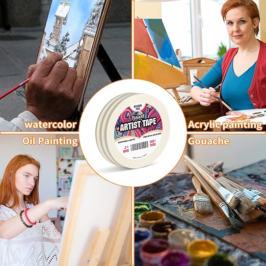 3 Pack White Artist Tape - Masking Artists Tape for Drafting Art Watercolor Painting Canvas Framing - Acid Free 0.2 Inch Wide 180FT Long