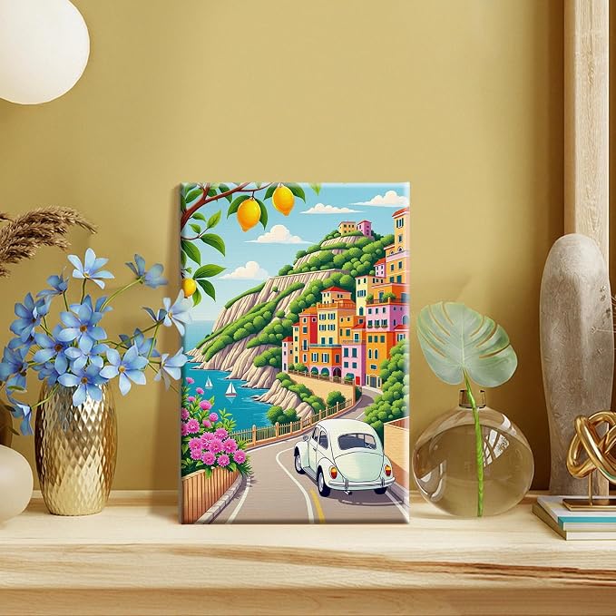 SparkGlow Landscape Paint by Numbers Kit for Adults with Frame, 8×12 Inch | Paint by Number with Easel, HD Canvas, Rich Colors, Number Painting for Gift, Home Decoration, Relax and Fun