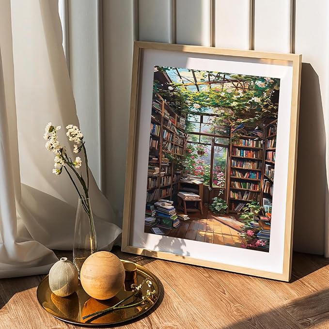Bookshelf Paint by Number for Adult, Paint by Numbers for Adults Landscape | Scenery Paint by Numbers, Paint by Numbers for Adults Beginner for Gift Home Wall Decor (Bookshelf, 16x20 inch) Frameless