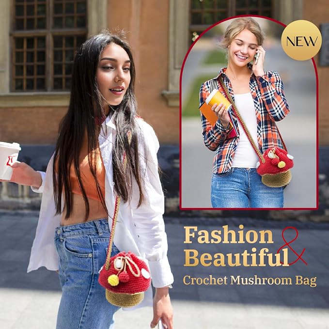 SGIBYN Crochet Kit for Beginners with Video - Mushroom Crossbody Purse Bag